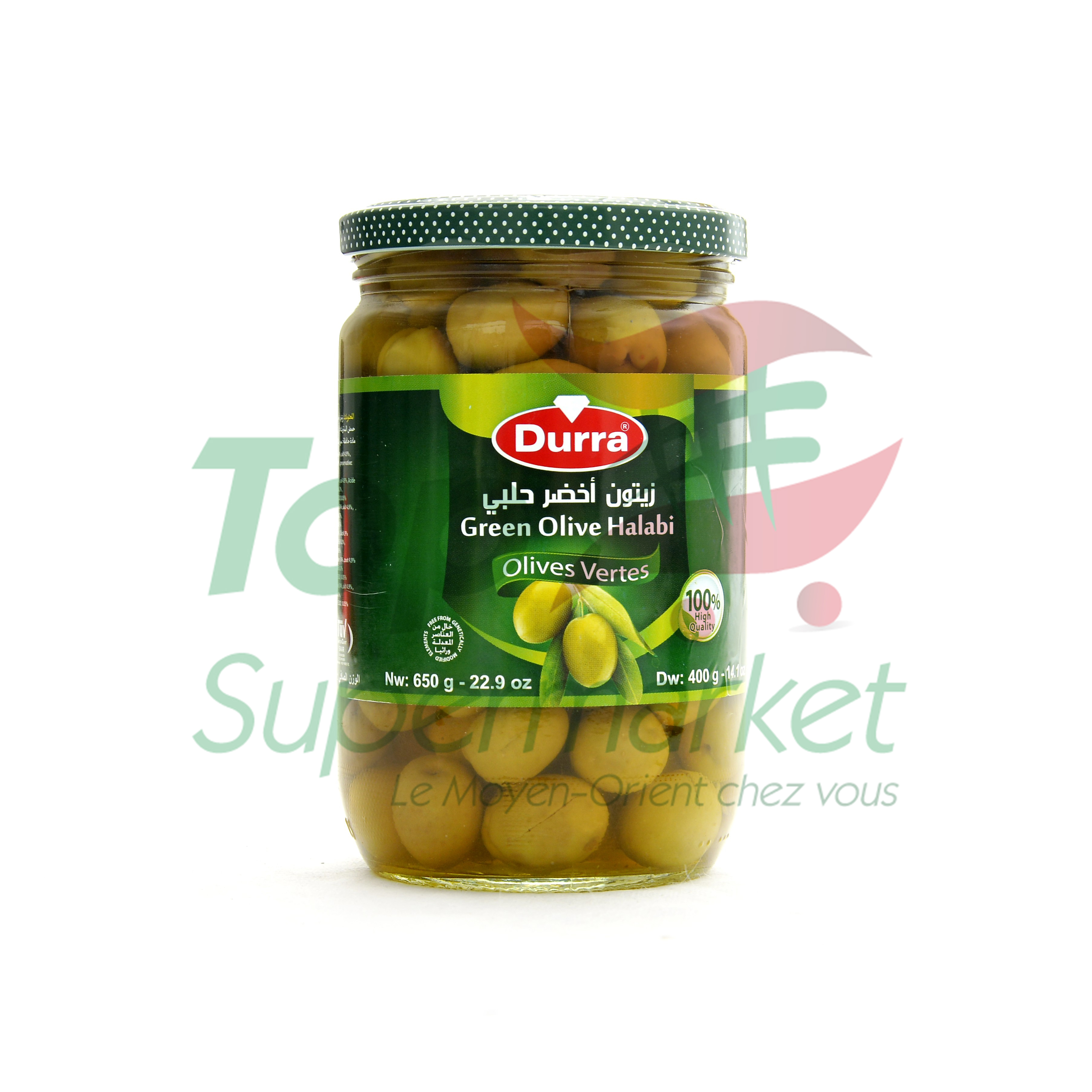 Durra olives vertes d'Alep 650gr